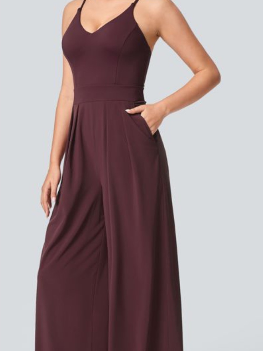 Halara Sleeveless Wide-Leg Jumpsuit in Deep Plum